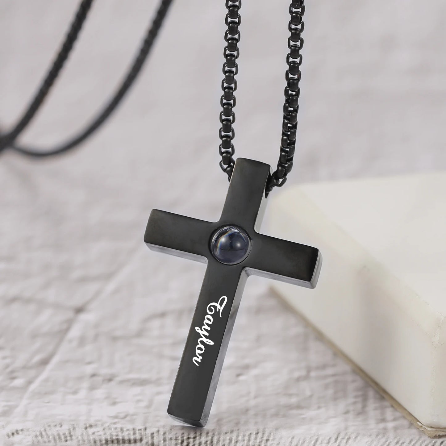Customized Cross Projection Necklace Men Personality Memorial Gifts for Birthday Anniversary Best Gifts Men'S Jewelry