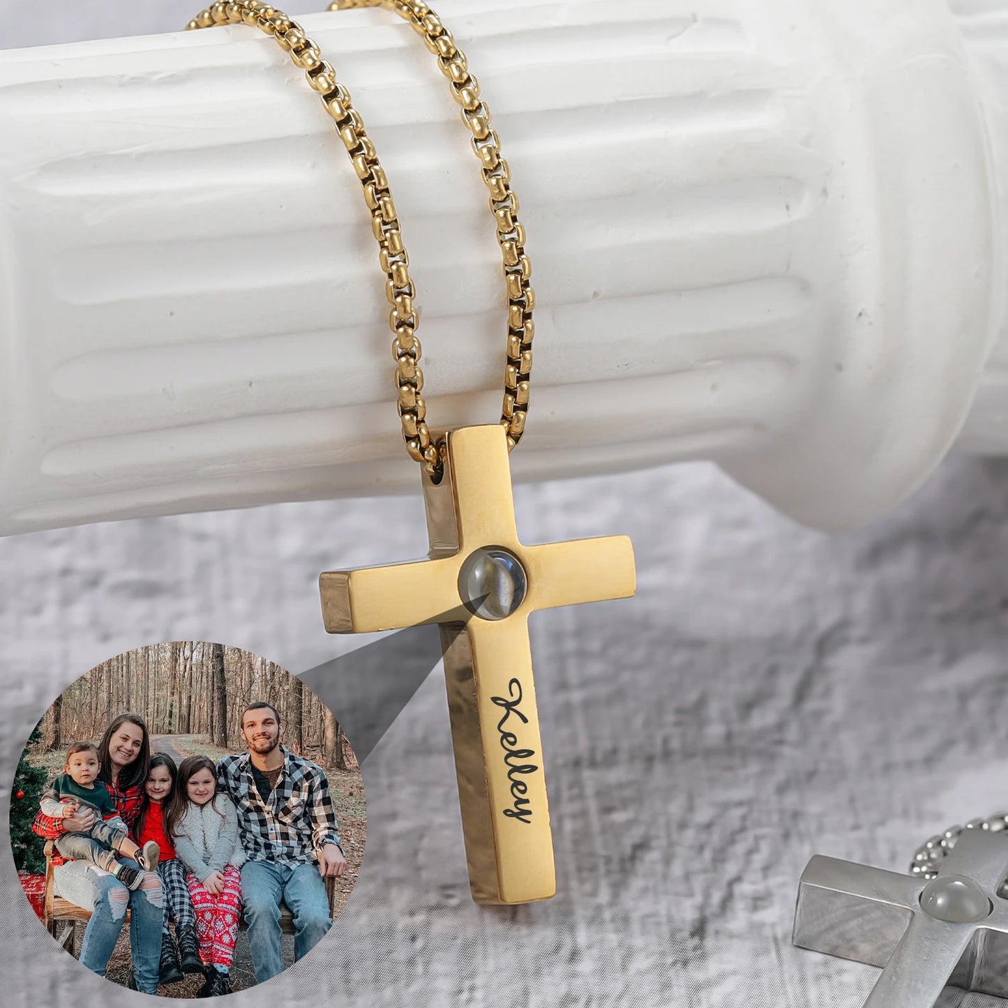 Customized Cross Projection Necklace Men Personality Memorial Gifts for Birthday Anniversary Best Gifts Men'S Jewelry