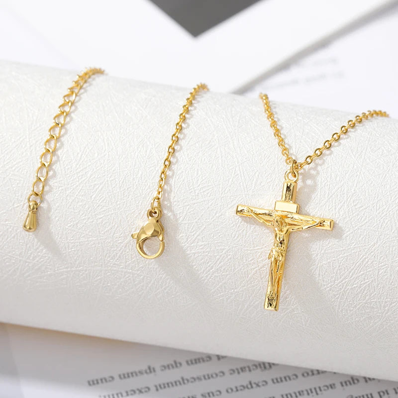 Stainless Steel Christian Cross Necklace for Men and Women - Jewelry for Prayer and Baptism Gifts