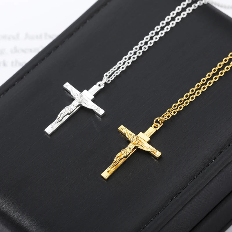 Stainless Steel Christian Cross Necklace for Men and Women - Jewelry for Prayer and Baptism Gifts