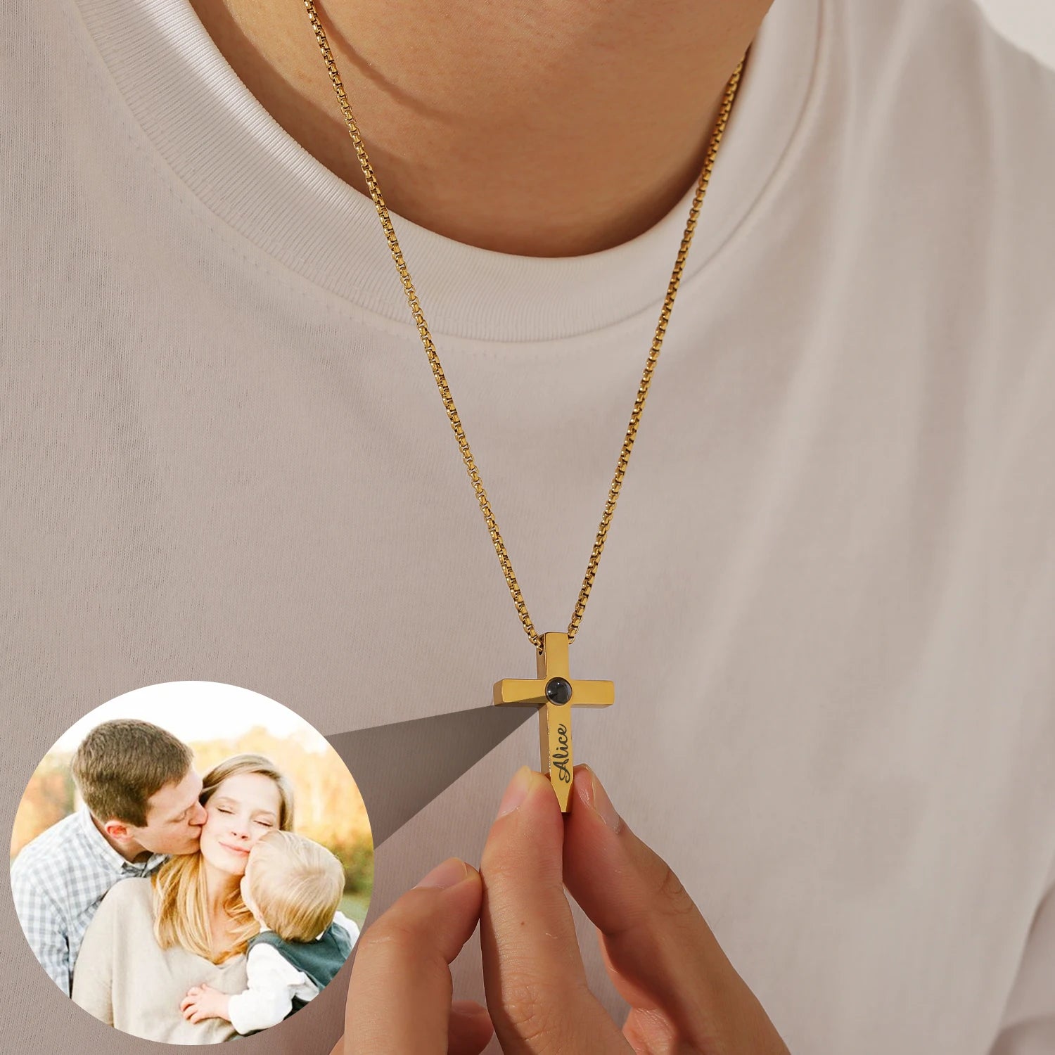 Customized Cross Projection Necklace Men Personality Memorial Gifts for Birthday Anniversary Best Gifts Men'S Jewelry